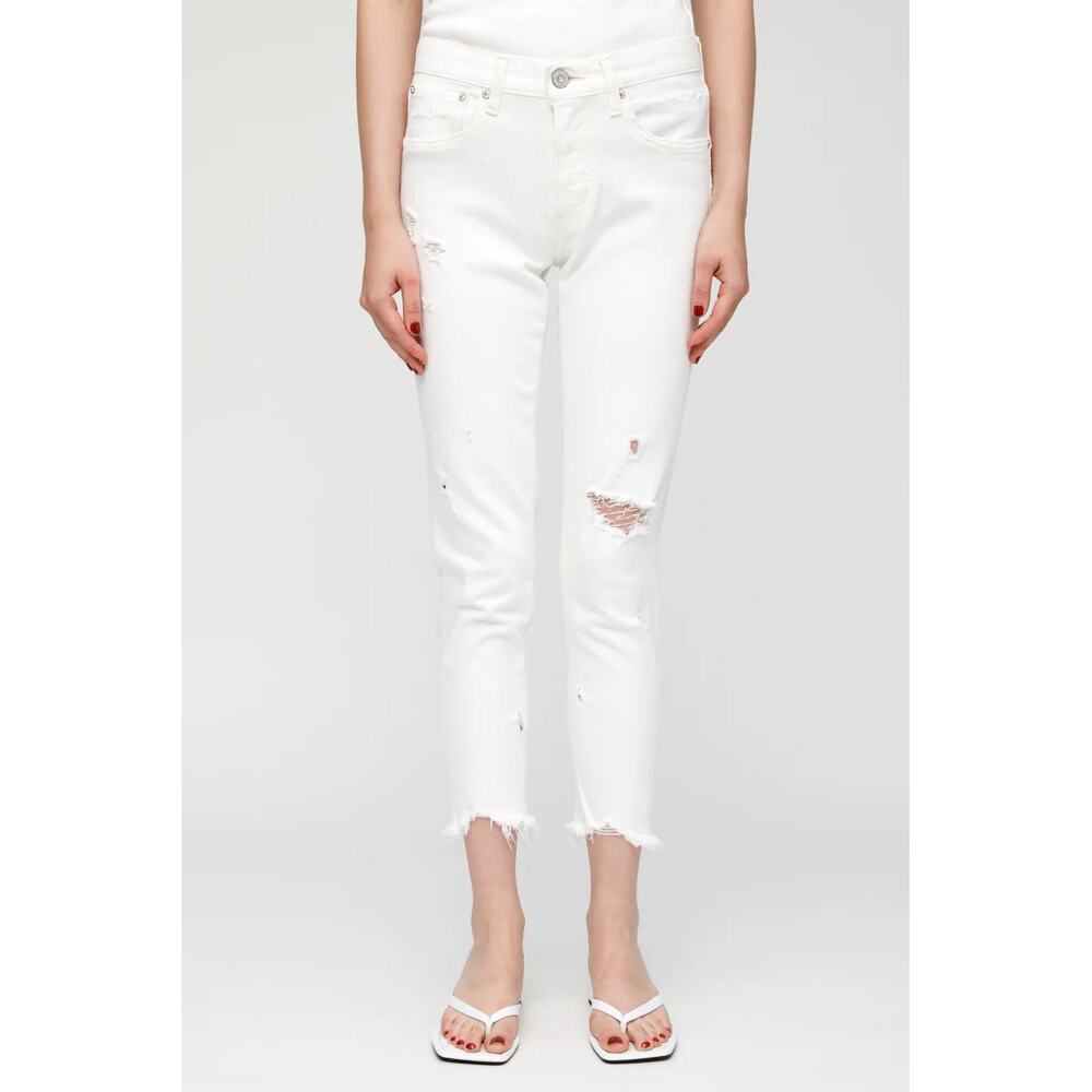 Moussy Glendale Skinny Jean White Distressed Cropped Raw Hem Y2K SZ 26 NWT
